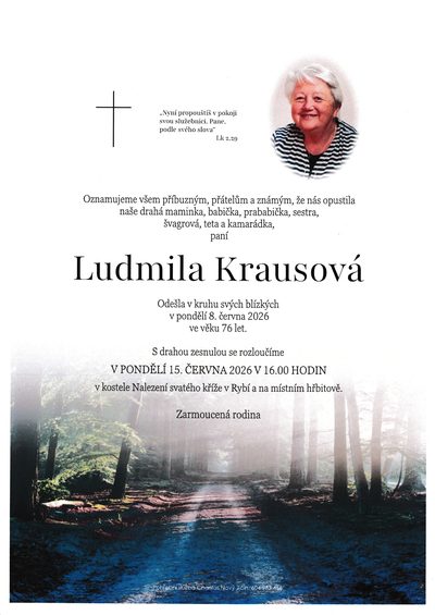 Smuteční oznámení – Ludmila Krausová