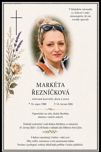 Smuteční oznámení – stit Reznickova