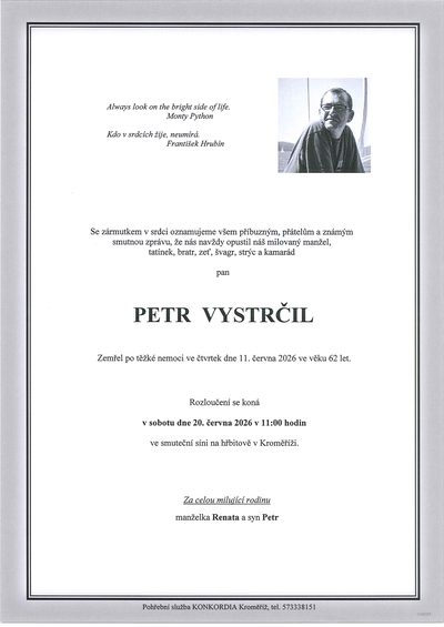 Smuteční oznámení – Vystrčil Petr