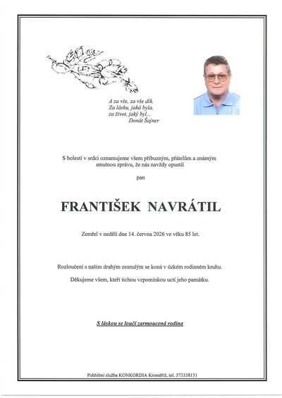 Smuteční oznámení – František Navrátil
