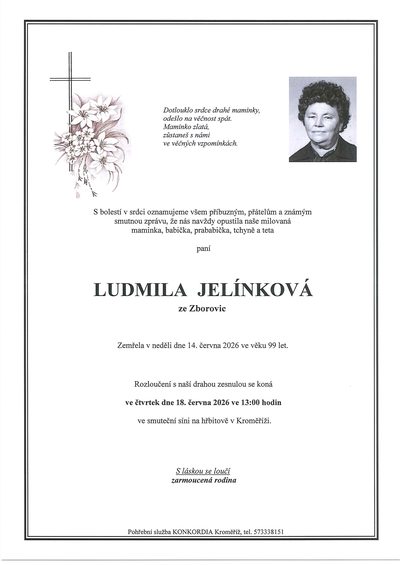 Smuteční oznámení – Ludmila Jelínková