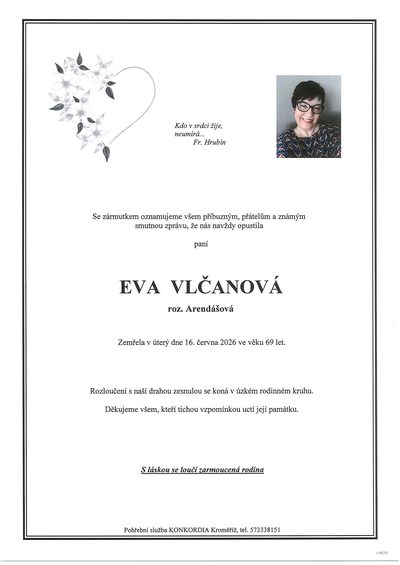 Smuteční oznámení – Eva Vlčanová