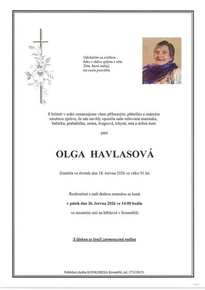 Smuteční oznámení – Olga Havlasová