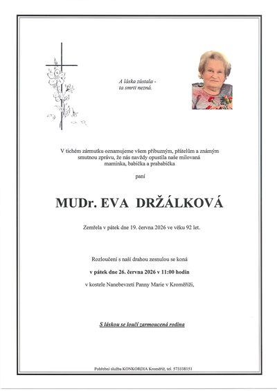 Smuteční oznámení – Eva Držálková