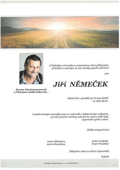 Smuteční oznámení – Jiří Němeček