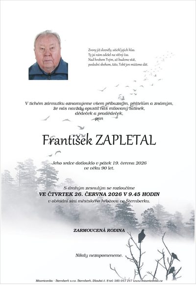 Smuteční oznámení – František Zapletal