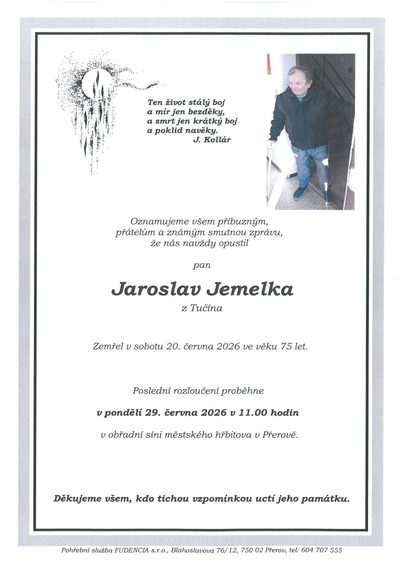 Smuteční oznámení – Jaroslav Jemelka