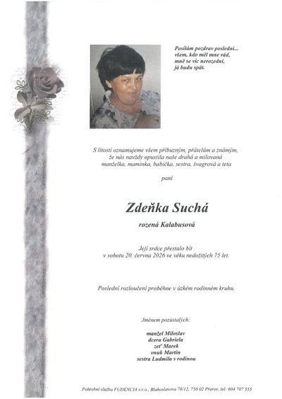 Smuteční oznámení – Zdeňka Suchá