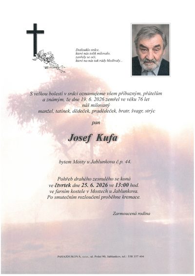 Smuteční oznámení – Josef Kufa