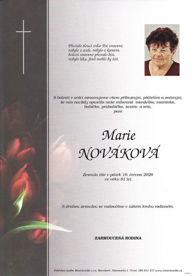 Smuteční oznámení – marie Nováková