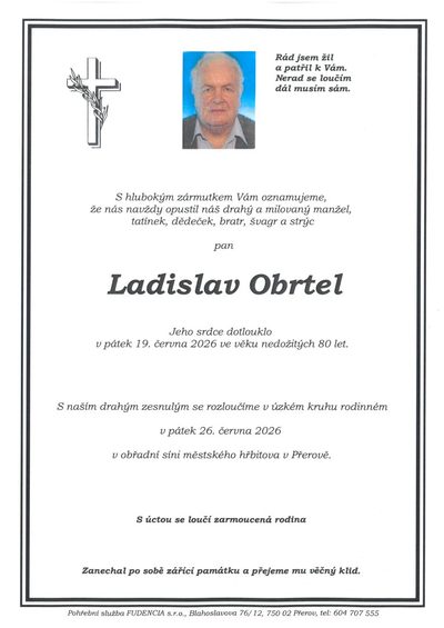 Smuteční oznámení – Ladislav Obrtel