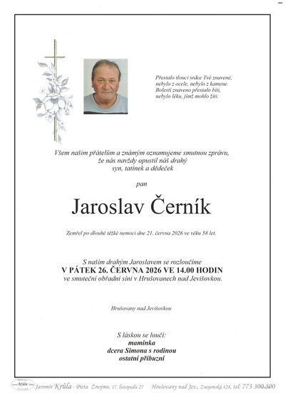 Smuteční oznámení – Jaroslav Černík