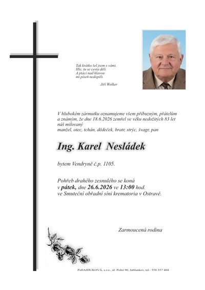 Smuteční oznámení – Karel Nesládek
