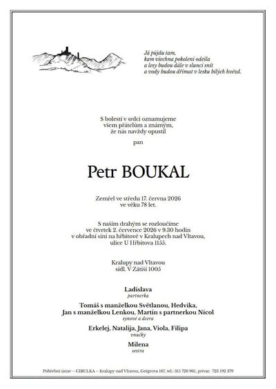 Smuteční oznámení – Petr Boukal