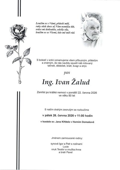 Smuteční oznámení – Ivan Žalud