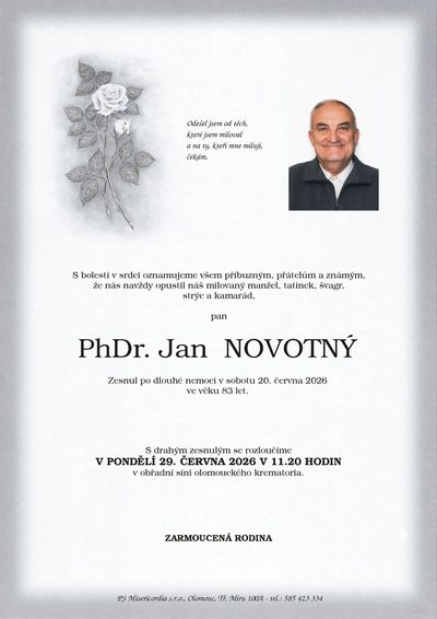 Smuteční oznámení – Jan NOVOTNÝ