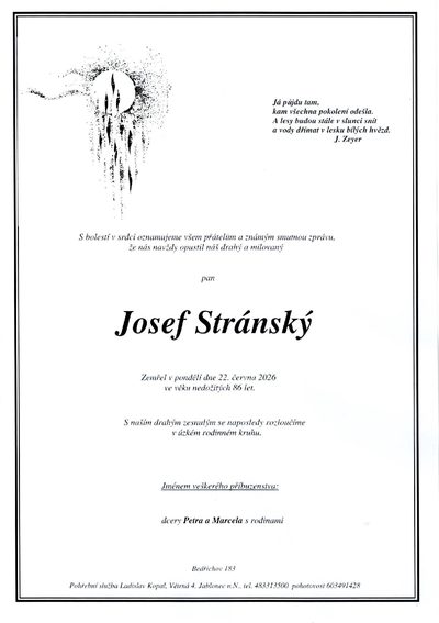 Smuteční oznámení – Josef Stránský