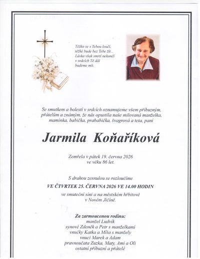 Smuteční oznámení – Jarmila Koňaříková