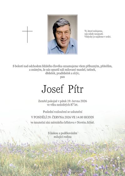 Smuteční oznámení – Josef Pítr
