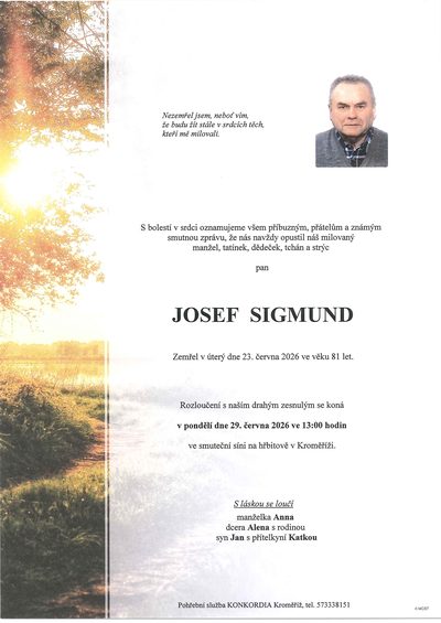 Smuteční oznámení – JOSEF SIGMUND