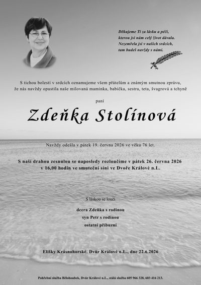 Smuteční oznámení – Zdeňka Stolínová