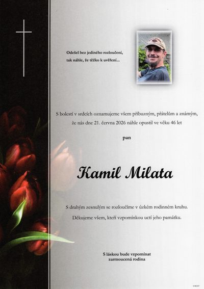 Smuteční oznámení – Kamil Milata