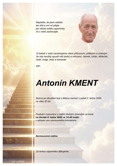 Smuteční oznámení – Antonín Kment