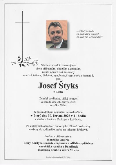Smuteční oznámení – Josef Štyks