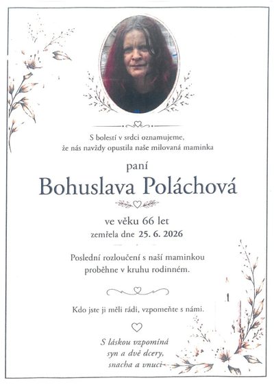 Smuteční oznámení – Bohuslava Poláchová