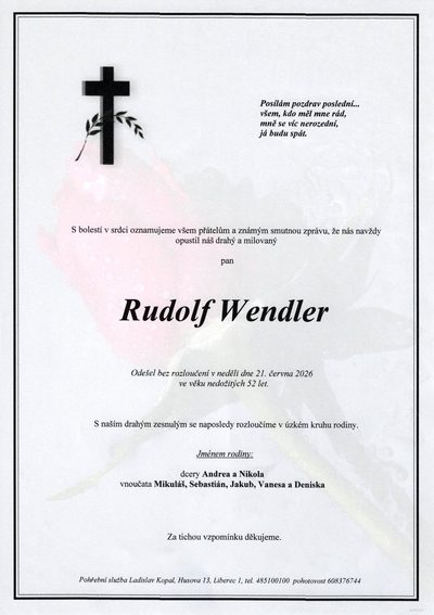 Smuteční oznámení – Rudolf Wendler