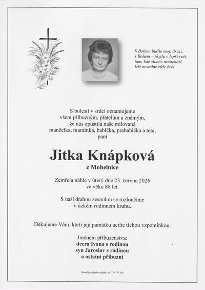 Smuteční oznámení – Jitka Knápková