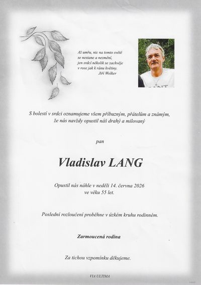 Smuteční oznámení – Vladislav Lang