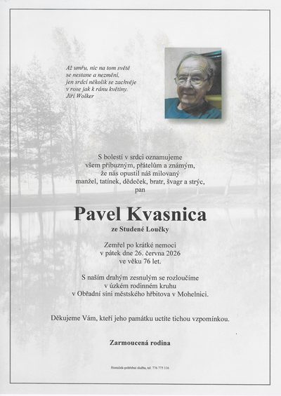 Smuteční oznámení – Pavel Kvasnica