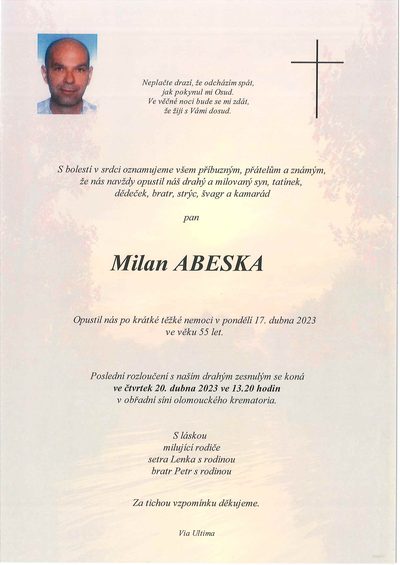 Smuteční oznámení – Abeska Milan