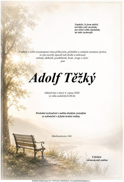 Smuteční oznámení – Adolf Těžký