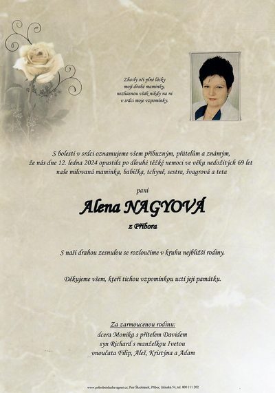 Smuteční oznámení – Alena Nagyová