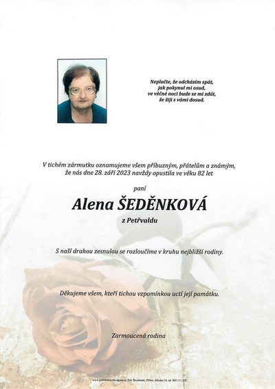 Smuteční oznámení – Alena Šeděnková