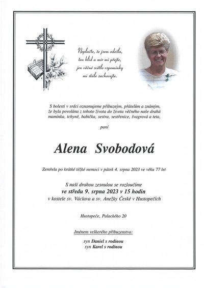 Smuteční oznámení – Alena Svobodová