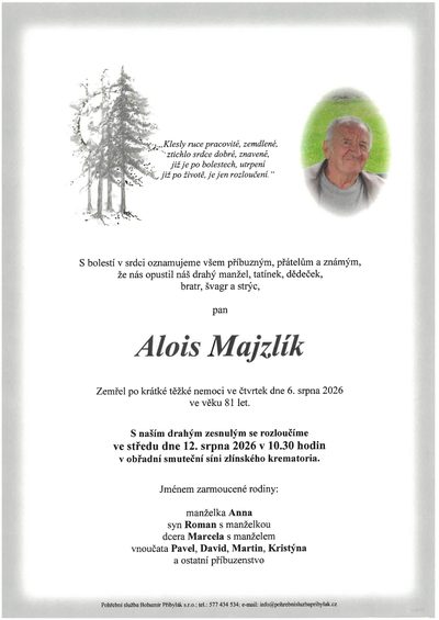 Smuteční oznámení – Alois Majzlík