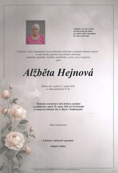 Smuteční oznámení – Alžběta Hejnová