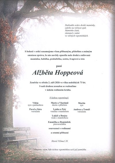 Smuteční oznámení – Alžběta Hoppeová