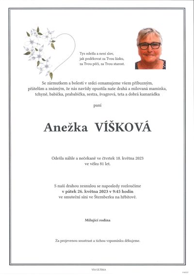 Smuteční oznámení – Anežka Víšková