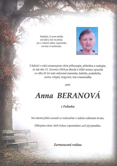 Smuteční oznámení – Anna Beranová