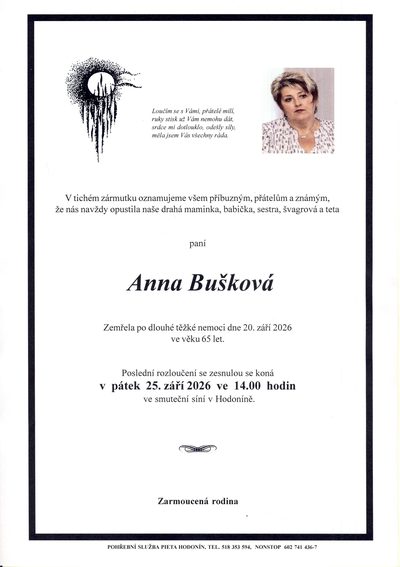 Smuteční oznámení – Anna Buskova