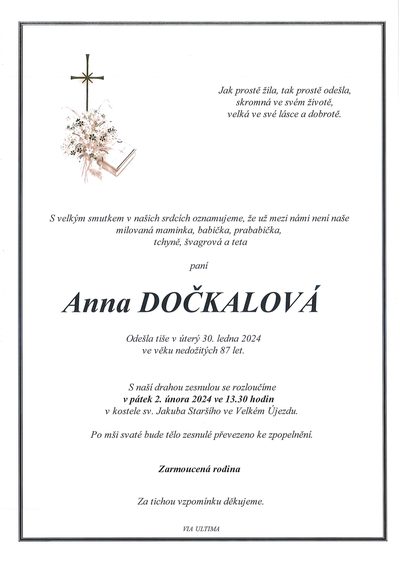 Smuteční oznámení – Anna Dočkalová