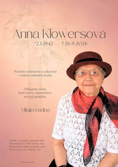 Smuteční oznámení – Anna Klowersová
