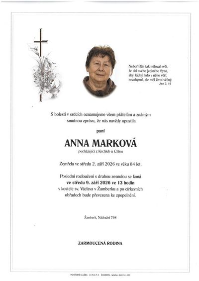 Smuteční oznámení – Anna Marková