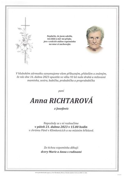 Smuteční oznámení – Anna Richtarová