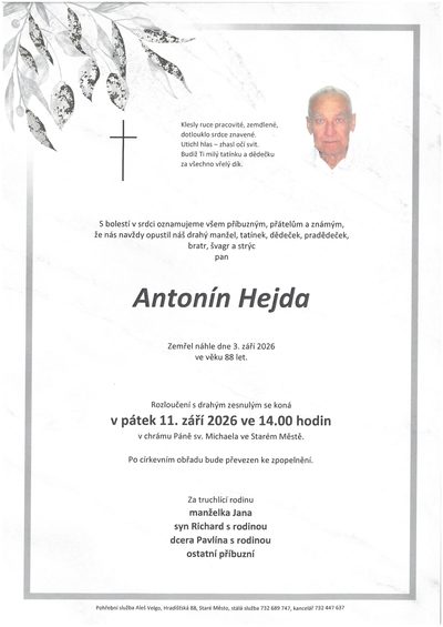 Smuteční oznámení – Antonín Hejda
