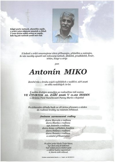 Smuteční oznámení – Antonín Miko